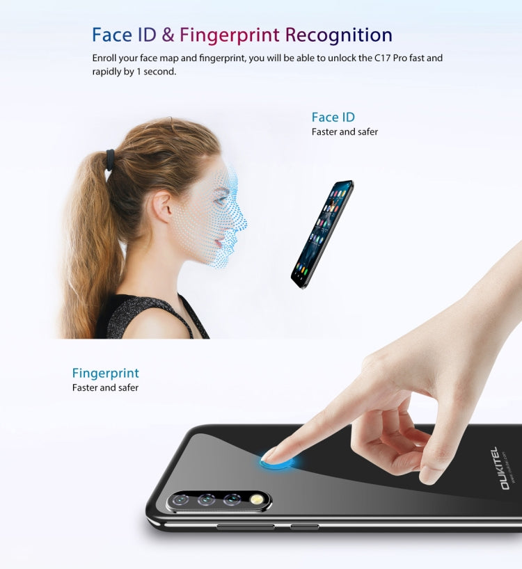 [HK Warehouse] OUKITEL C17 Pro, 4GB+64GB, Dual Triple Cameras, Face ID & Fingerprint Identification, 6.35 inch Pole-notch Screen Android 9.0 Pie MTK6763 Octa-core up to 2.0GHz, Network: 4G, Dual SIM