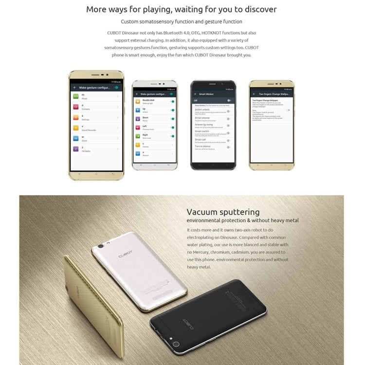 [HK Warehouse] CUBOT Dinosaur 16GB, Network: 4G, Hot Knot Data Transfer Technology, 4150mAh Battery, 5.5 inch Screen Android6.0 MT6735 Quad-Core 1.3GHz, RAM: 3GB(Black)