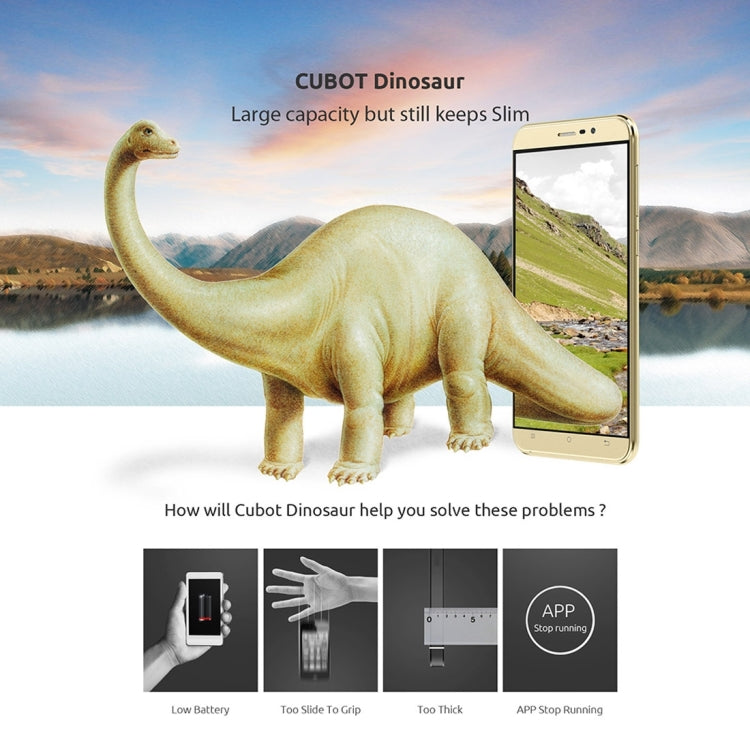 [HK Warehouse] CUBOT Dinosaur 16GB, Network: 4G, Hot Knot Data Transfer Technology, 4150mAh Battery, 5.5 inch Screen Android6.0 MT6735 Quad-Core 1.3GHz, RAM: 3GB(Black)