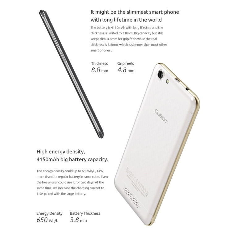 [HK Warehouse] CUBOT Dinosaur 16GB, Network: 4G, Hot Knot Data Transfer Technology, 4150mAh Battery, 5.5 inch Screen Android6.0 MT6735 Quad-Core 1.3GHz, RAM: 3GB(Black)