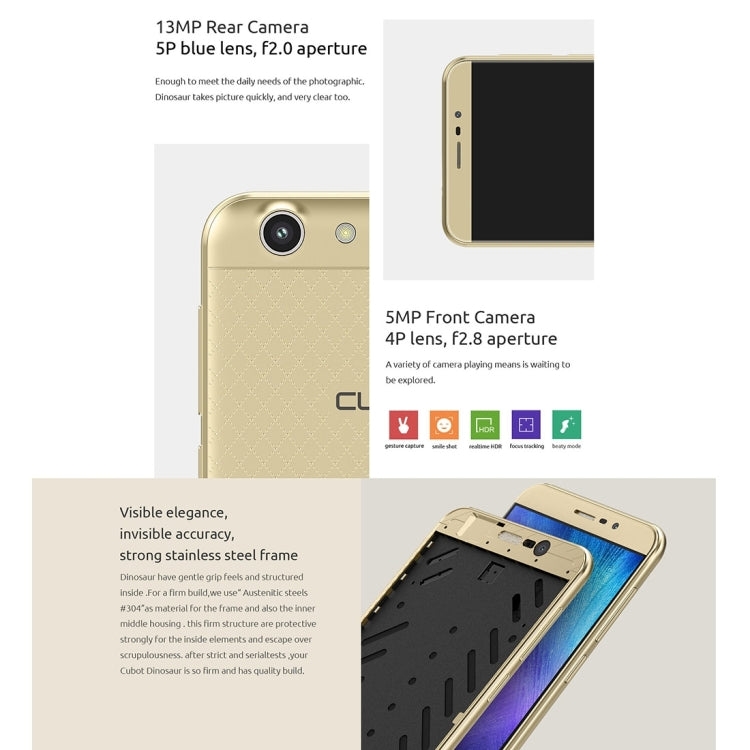 [HK Warehouse] CUBOT Dinosaur 16GB, Network: 4G, Hot Knot Data Transfer Technology, 4150mAh Battery, 5.5 inch Screen Android6.0 MT6735 Quad-Core 1.3GHz, RAM: 3GB(Black)