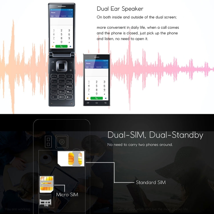 VKworld T2 8GB, 1GB+8GB, Dual-screen Dual-ear Speaker Business Flip Phone, Double Camera Flash, 4.0 inch Double FWVGA + IPS Screen with Physical Keyboard, Android 5.1 MTK6580 Quad Core 1.3GHZ, Network: 3G(Dark Blue)