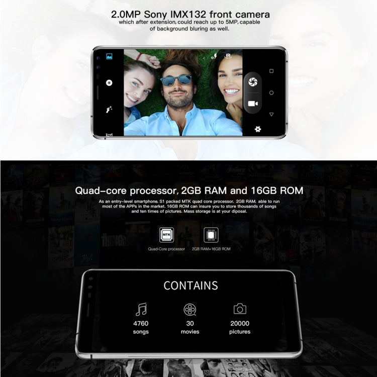 AllCall S1, 2GB+16GB, Dual Back Cameras + Dual Front Cameras, 5000mAh Battery, 5.5 inch Android 8.1 MTK6580A Quad Core, Network: 3G, OTG, Dual SIM