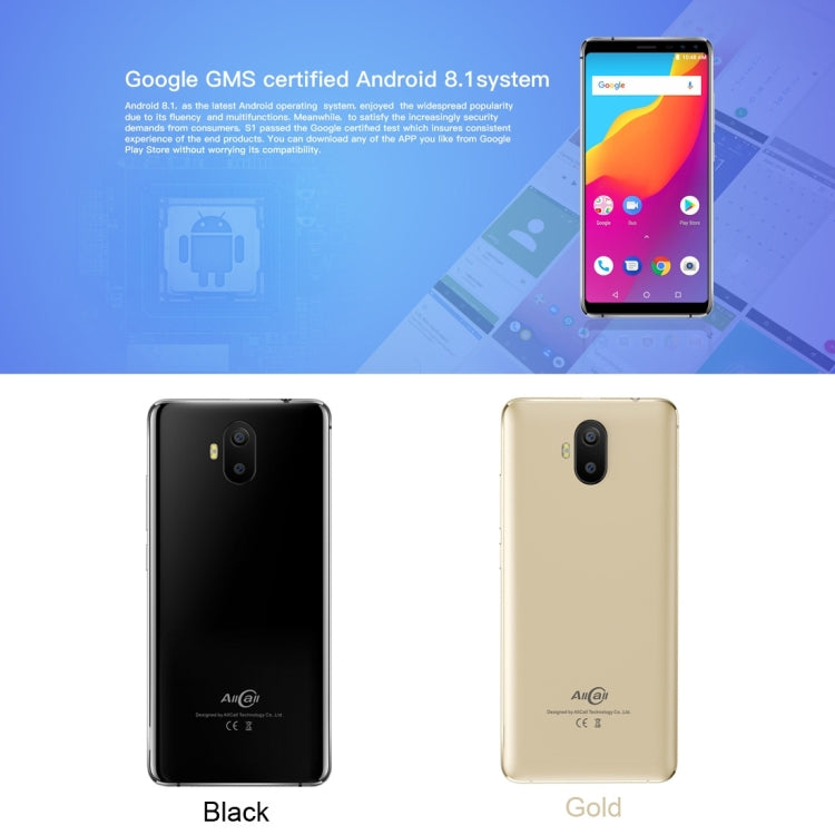AllCall S1, 2GB+16GB, Dual Back Cameras + Dual Front Cameras, 5000mAh Battery, 5.5 inch Android 8.1 MTK6580A Quad Core, Network: 3G, OTG, Dual SIM