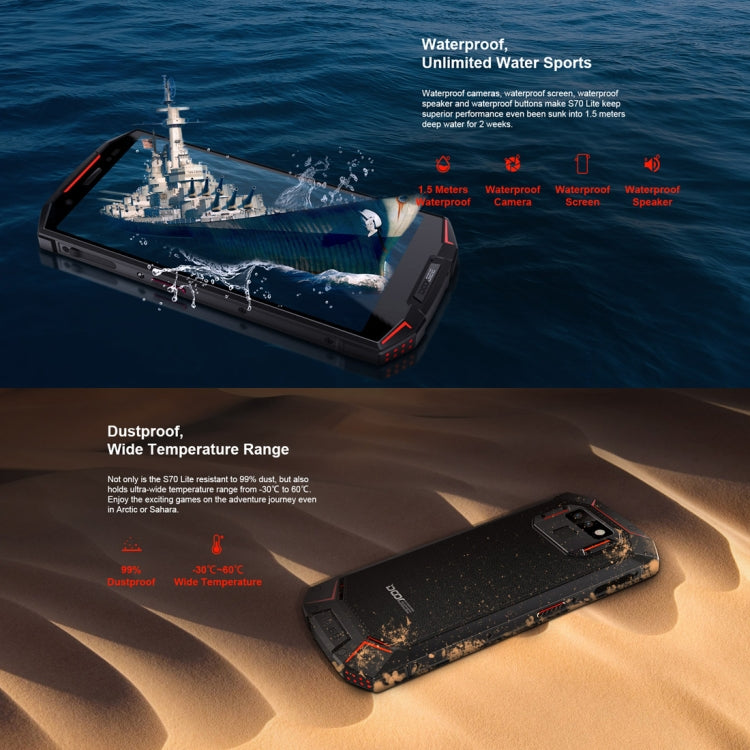 [HK Warehouse] DOOGEE S70 Lite Rugged Phone, 4GB+64GB, IP68 Waterproof Dustproof Shockproof, 5500mAh Battery, Dual Back Cameras, Fingerprint Identification, 5.99 inch Android 8.1 MTK Helio P23 Octa Core up to 2.5GHz, Network: 4G(Red)