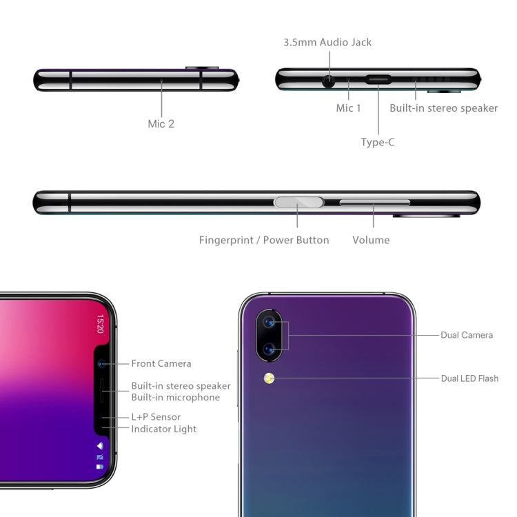 [HK Warehouse] UMIDIGI One Pro, 4GB+64GB, Global Band Dual 4G, Dual Back Cameras, Face ID & Side Fingerprint Identification, 5.9 inch Android 8.1 MTK Helio P23 Octa Core up to 2.0GHz, Network: 4G, VoLTE, NFC, Wireless Charge, Dual SIM