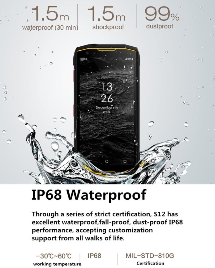 Conquest S12, 6GB+128GB, Not Support Google Play, Walkie Talkie Function, 8000mAh Battery, IP68 Waterproof Dustproof Shockproof, Fingerprint Identification, 5.99 inch Android 8.1 MTK6763 Octa Core up to 2.6GHz, Network: 4G, NFC, OTG, PTT, POC(Red)