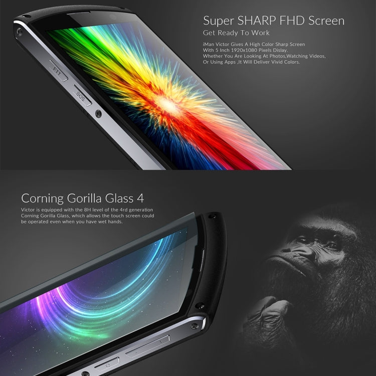 iMAN Victor Waterproof Phone 32GB, Network: 4G, IP67 Waterproof Dustproof Shockproof, Fingerprint Recognition, 4800mAh Big Battery, 5 inch Corning Gorilla Glass 3 Screen Android 6.0 MT6755 Octa Core 2.0GHz, RAM: 3GB(Black)