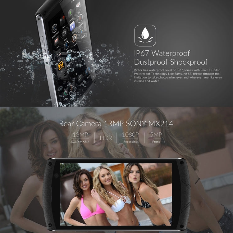 iMAN Victor Waterproof Phone 32GB, Network: 4G, IP67 Waterproof Dustproof Shockproof, Fingerprint Recognition, 4800mAh Big Battery, 5 inch Corning Gorilla Glass 3 Screen Android 6.0 MT6755 Octa Core 2.0GHz, RAM: 3GB(Black)