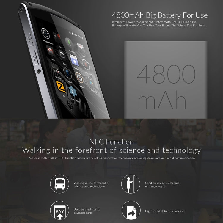 iMAN Victor Waterproof Phone 32GB, Network: 4G, IP67 Waterproof Dustproof Shockproof, Fingerprint Recognition, 4800mAh Big Battery, 5 inch Corning Gorilla Glass 3 Screen Android 6.0 MT6755 Octa Core 2.0GHz, RAM: 3GB(Black)