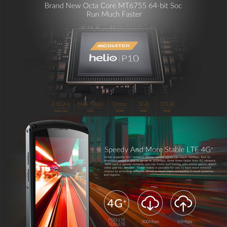 iMAN Victor Waterproof Phone 32GB, Network: 4G, IP67 Waterproof Dustproof Shockproof, Fingerprint Recognition, 4800mAh Big Battery, 5 inch Corning Gorilla Glass 3 Screen Android 6.0 MT6755 Octa Core 2.0GHz, RAM: 3GB(Black)