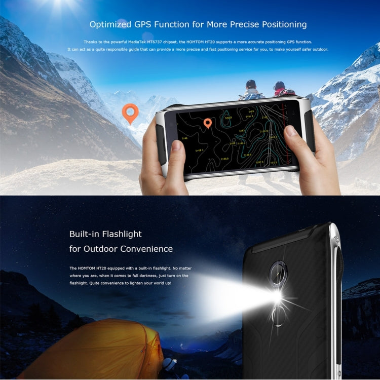 [HK Warehouse] HOMTOM HT20, 2GB+16GB, CE & RoHs Certificated, IP68 Waterproof Dustproof Shockproof, Fingerprint Recognition, Built-in Flashlight, 4.7 inch Corning Gorilla Glass Screen Android 6.0 MT6737 Quad-Core, Network: 4G