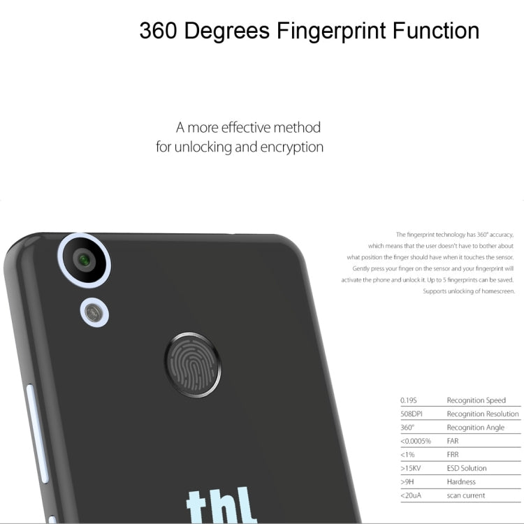 THL T9 8GB, Network: 4G, 360 Degrees Fingerprint Identification, 5.5 inch Android 6.0 MT6737 Quad Core 1.3GHZ, RAM: 1GB