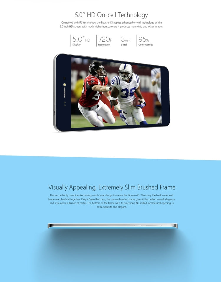 [HK Warehouse] BLUBOO Picasso, 2GB+16GB, 5.0 inch Android 6.0 MTK6735 Quad Core up to 1.3GHz, Network: 4G, Dual SIM(Gold)