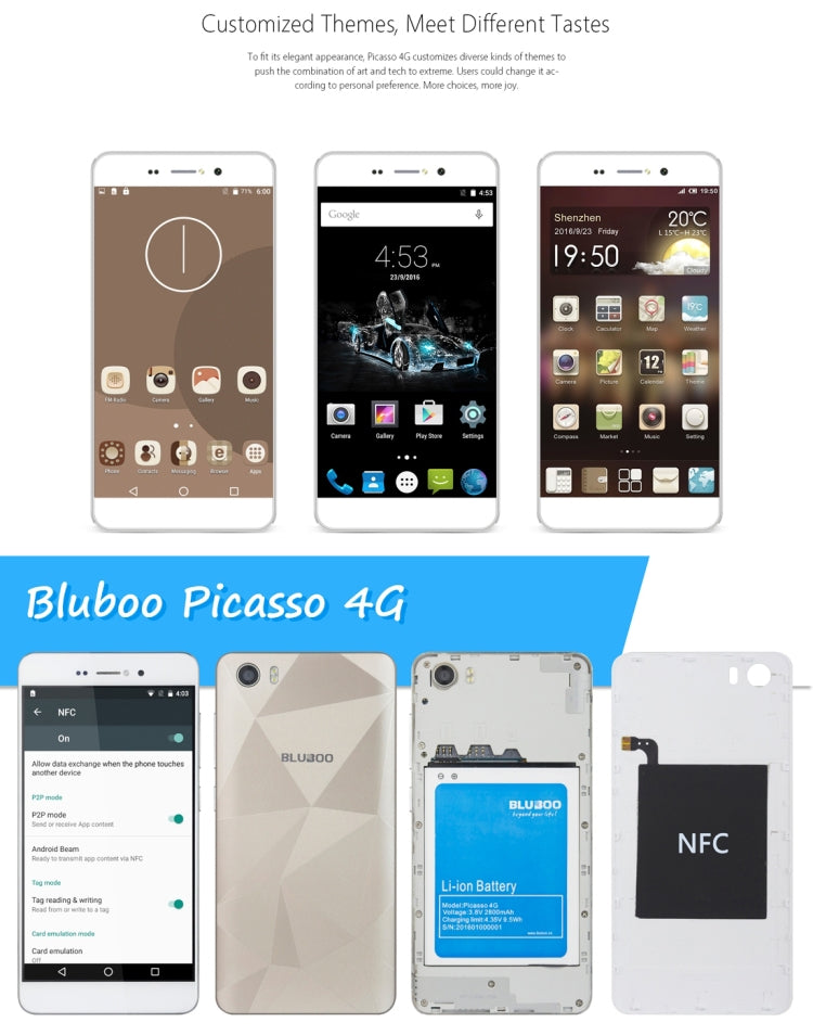 [HK Warehouse] BLUBOO Picasso, 2GB+16GB, 5.0 inch Android 6.0 MTK6735 Quad Core up to 1.3GHz, Network: 4G, Dual SIM(Gold)