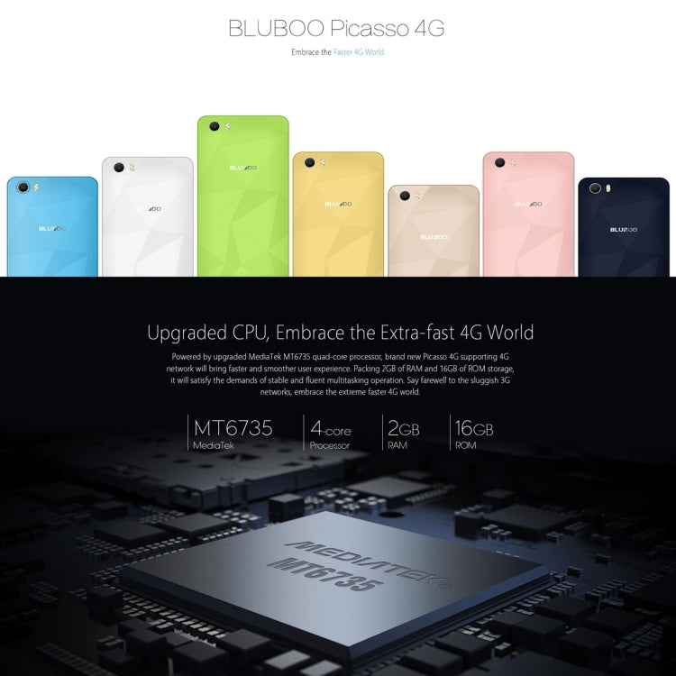 [HK Warehouse] BLUBOO Picasso, 2GB+16GB, 5.0 inch Android 6.0 MTK6735 Quad Core up to 1.3GHz, Network: 4G, Dual SIM(Gold)