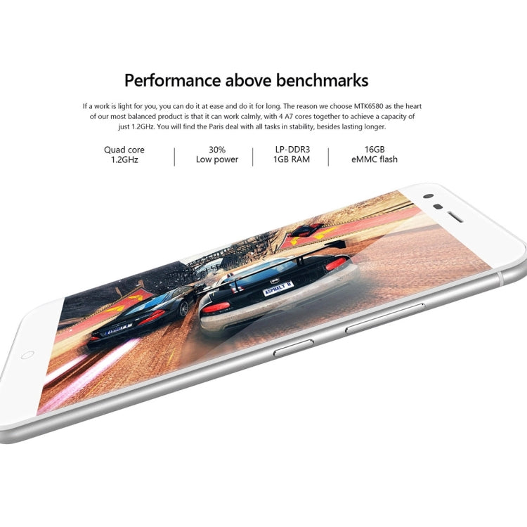 [HK Warehouse] Ulefone Paris Lite, 1GB+16GB, 5.0 inch 2.5D Arc Corning Gorilla Glass 3 Android 6.0 MTK6850A Quad-core up to 1.2GHz, Network: 3G, OTG, Dual SIM