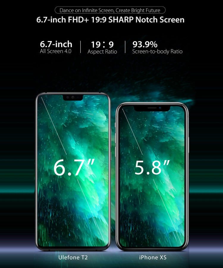 [HK Warehouse] Ulefone T2, Global Dual 4G, 6GB+128GB, Dual Back Cameras, Face ID & Fingerprint Identification, 4200mAh Battery, 6.7 inch Android 9.0 MTK6771T Helio P70 Octa Core 64-bit up to 2.1GHz, Network: 4G, OTG, NFC, Dual SIM, Wireless Charging