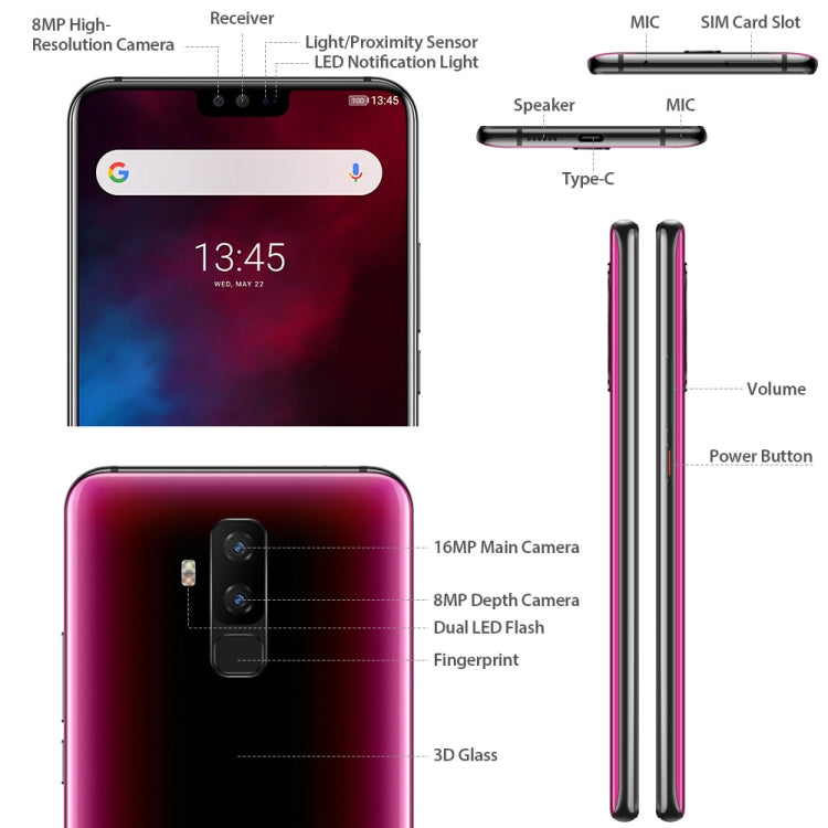 [HK Warehouse] Ulefone T2, Global Dual 4G, 6GB+128GB, Dual Back Cameras, Face ID & Fingerprint Identification, 4200mAh Battery, 6.7 inch Android 9.0 MTK6771T Helio P70 Octa Core 64-bit up to 2.1GHz, Network: 4G, OTG, NFC, Dual SIM, Wireless Charging