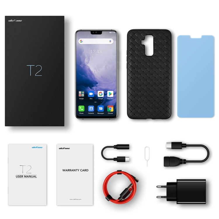 [HK Warehouse] Ulefone T2, Global Dual 4G, 6GB+128GB, Dual Back Cameras, Face ID & Fingerprint Identification, 4200mAh Battery, 6.7 inch Android 9.0 MTK6771T Helio P70 Octa Core 64-bit up to 2.1GHz, Network: 4G, OTG, NFC, Dual SIM, Wireless Charging