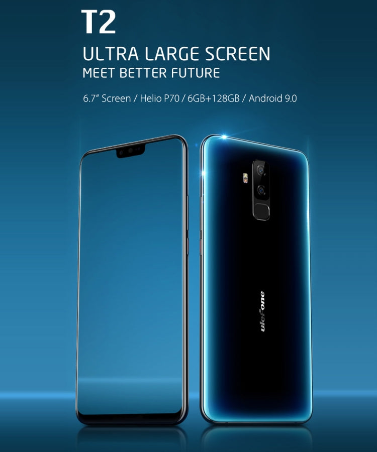 [HK Warehouse] Ulefone T2, Global Dual 4G, 6GB+128GB, Dual Back Cameras, Face ID & Fingerprint Identification, 4200mAh Battery, 6.7 inch Android 9.0 MTK6771T Helio P70 Octa Core 64-bit up to 2.1GHz, Network: 4G, OTG, NFC, Dual SIM, Wireless Charging