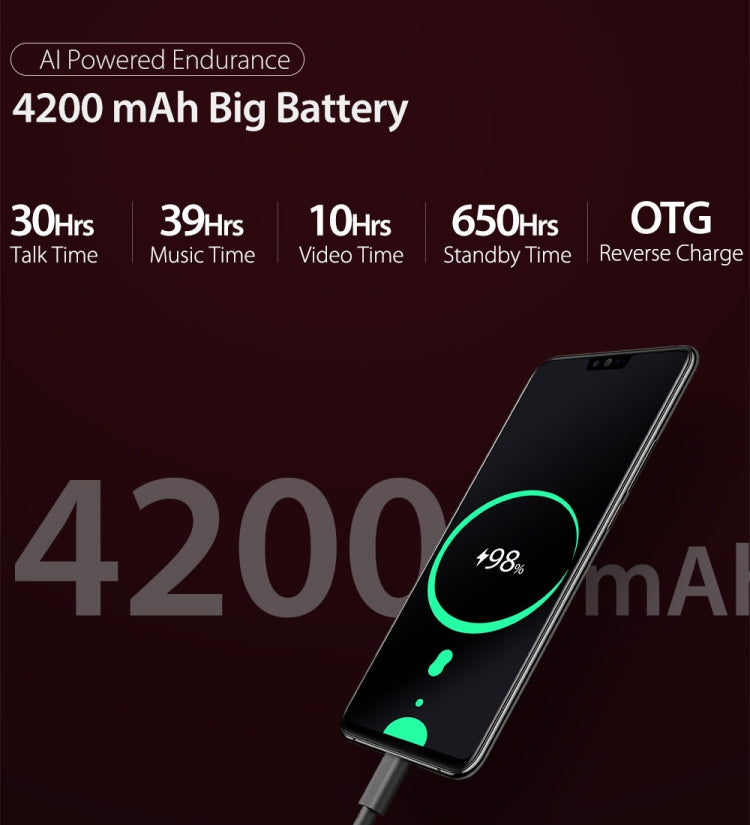 [HK Warehouse] Ulefone T2, Global Dual 4G, 6GB+128GB, Dual Back Cameras, Face ID & Fingerprint Identification, 4200mAh Battery, 6.7 inch Android 9.0 MTK6771T Helio P70 Octa Core 64-bit up to 2.1GHz, Network: 4G, OTG, NFC, Dual SIM, Wireless Charging