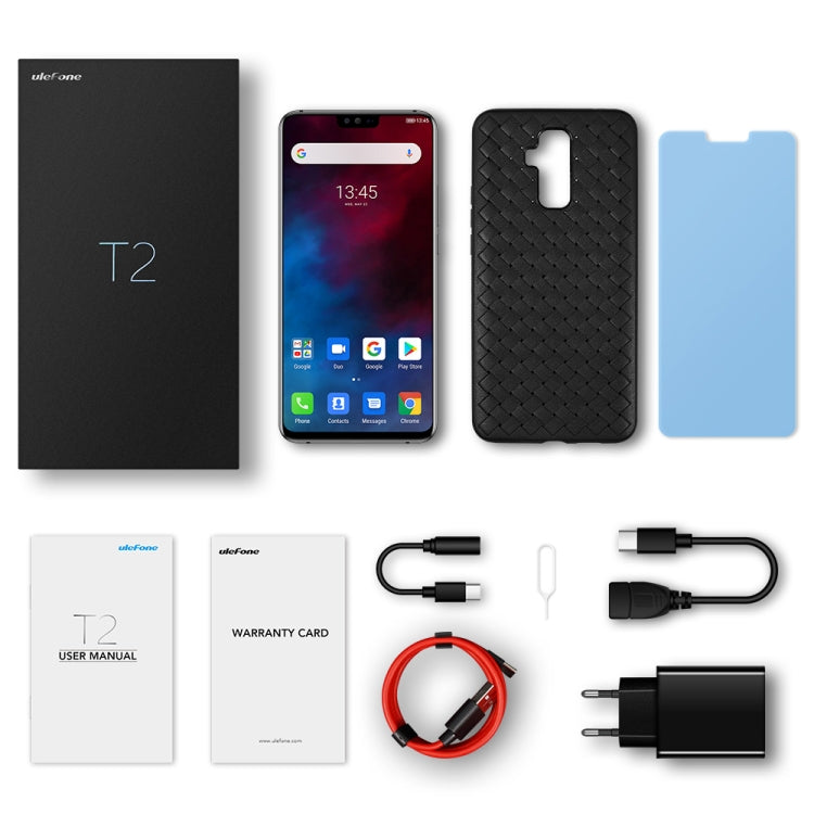 [HK Warehouse] Ulefone T2, Global Dual 4G, 6GB+128GB, Dual Back Cameras, Face ID & Fingerprint Identification, 4200mAh Battery, 6.7 inch Android 9.0 MTK6771T Helio P70 Octa Core 64-bit up to 2.1GHz, Network: 4G, OTG, NFC, Dual SIM, Wireless Charging