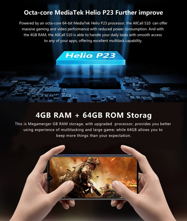 AllCall S10, 4GB+64GB, Dual Back Cameras, Fingerprint & Face Identification, 6.22 inch Android 9.0 MTK6763 Helio P23 Octa Core up to 2.0GHz, Network: 4G, OTG, Dual SIM