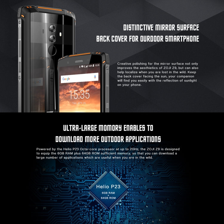 [HK Warehouse] HOMTOM ZOJI Z9 Triple Proofing Phone, Dual 4G, 6GB+64GB, IP68 Waterproof Dustproof Shockproof, Heart Rate, 5500mAh Battery, Face ID & Fingerprint Unlock, 5.7 inch Android 8.1 MTK6763 Octa Core up to 2.0GHz, Network: 4G, OTG, Dual SIM, VoLTE