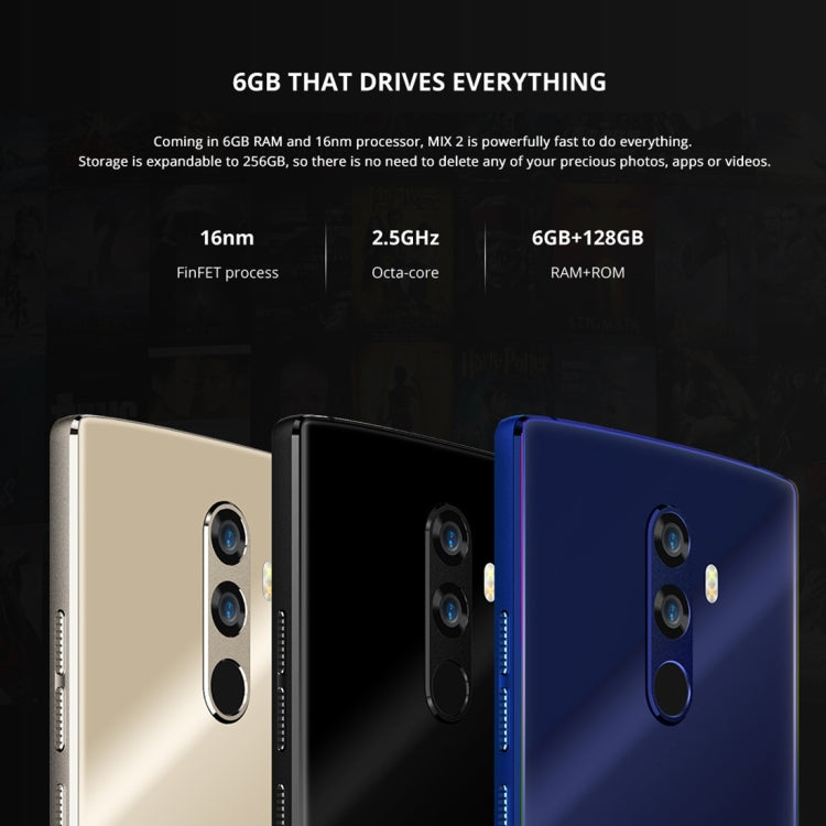 [HK Warehouse] DOOGEE MIX 2, 6GB+128GB, Dual Back Cameras + Dual Front Cameras, Fingerprint Identification, 4060mAh Battery, 5.99 inch Android 7.1 Helio P25 Octa Core 1.64GHz + 2.5GHz, Network: 4G, OTA, Dual SIM (Gold)