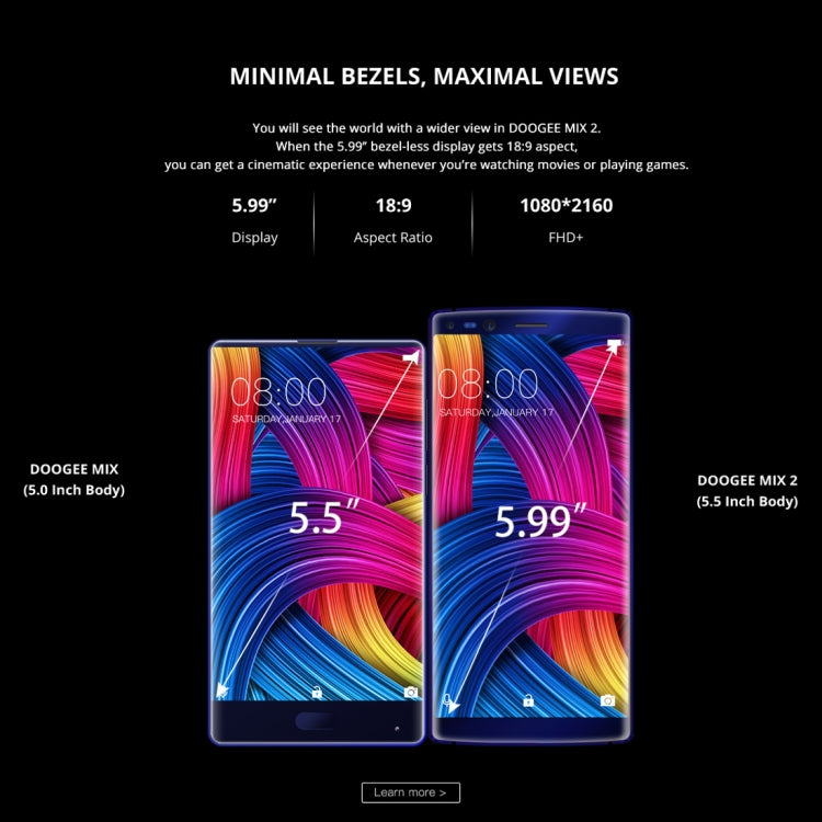 [HK Warehouse] DOOGEE MIX 2, 6GB+128GB, Dual Back Cameras + Dual Front Cameras, Fingerprint Identification, 4060mAh Battery, 5.99 inch Android 7.1 Helio P25 Octa Core 1.64GHz + 2.5GHz, Network: 4G, OTA, Dual SIM (Gold)