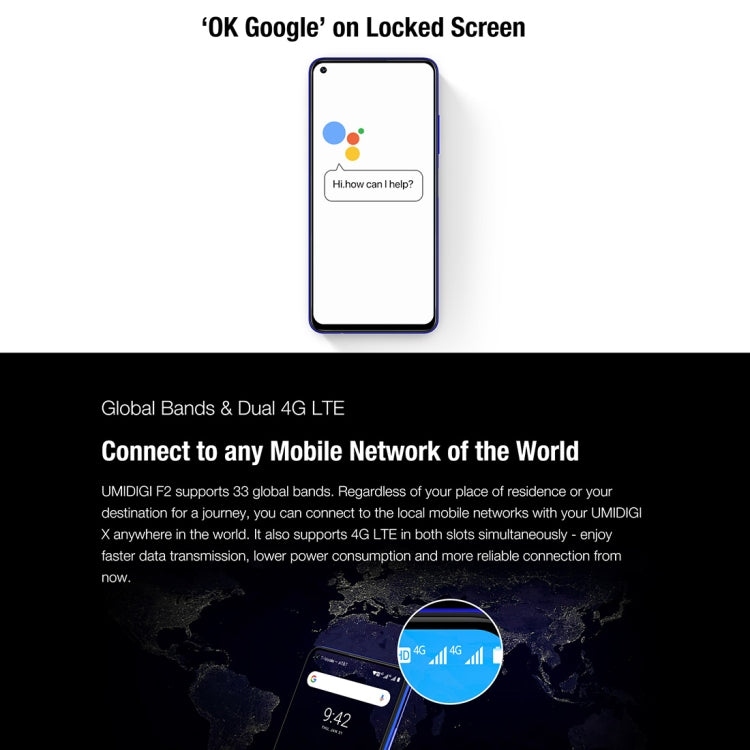 [HK Warehouse] UMIDIGI F2, 6GB+128GB, 48MP AI Quad Cameras, 5150mAh Battery, Face ID & Fingerprint Identification, 6.53 inch FullView Screen Android 10 MTK Helio P70 Octa Core up to 2.1GHz, Network: 4G, OTG, NFC, Dual SIM, FM