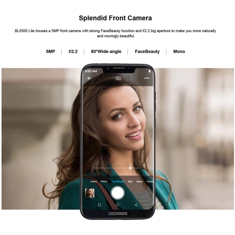 [HK Warehouse] DOOGEE BL5500 Lite, 2GB+16GB, Dual Back Cameras, DTouch Fingerprint, 5500mAh Battery, 6.19 inch U-notch Android 8.1 MTK6739WA Quad Core up to 1.3GHz, Network: 4G,  OTA, Dual SIM(Blue)