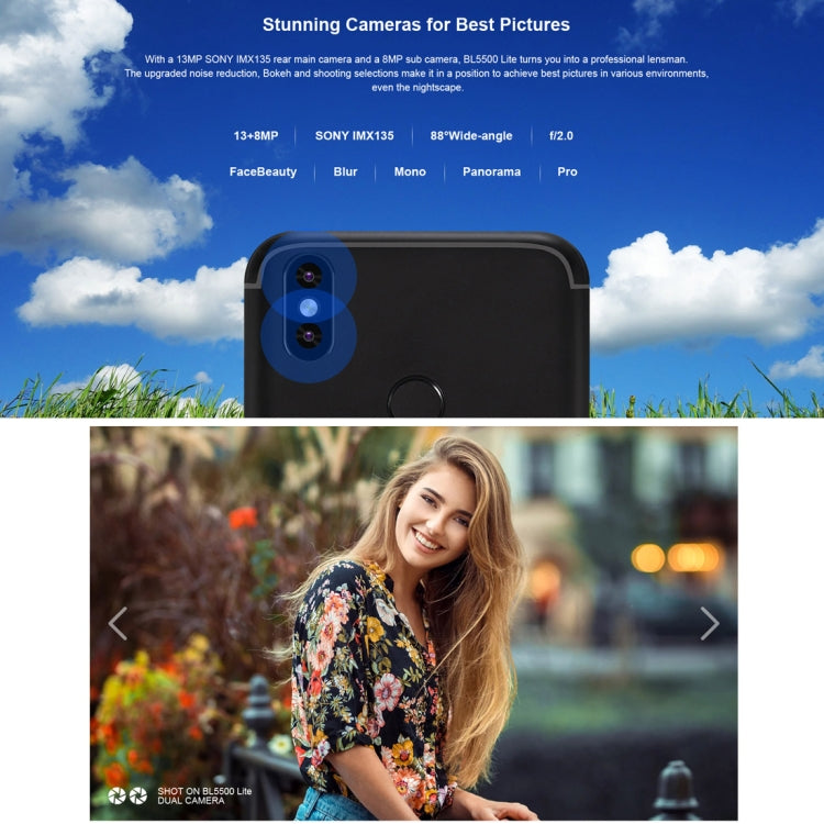 [HK Warehouse] DOOGEE BL5500 Lite, 2GB+16GB, Dual Back Cameras, DTouch Fingerprint, 5500mAh Battery, 6.19 inch U-notch Android 8.1 MTK6739WA Quad Core up to 1.3GHz, Network: 4G,  OTA, Dual SIM(Blue)