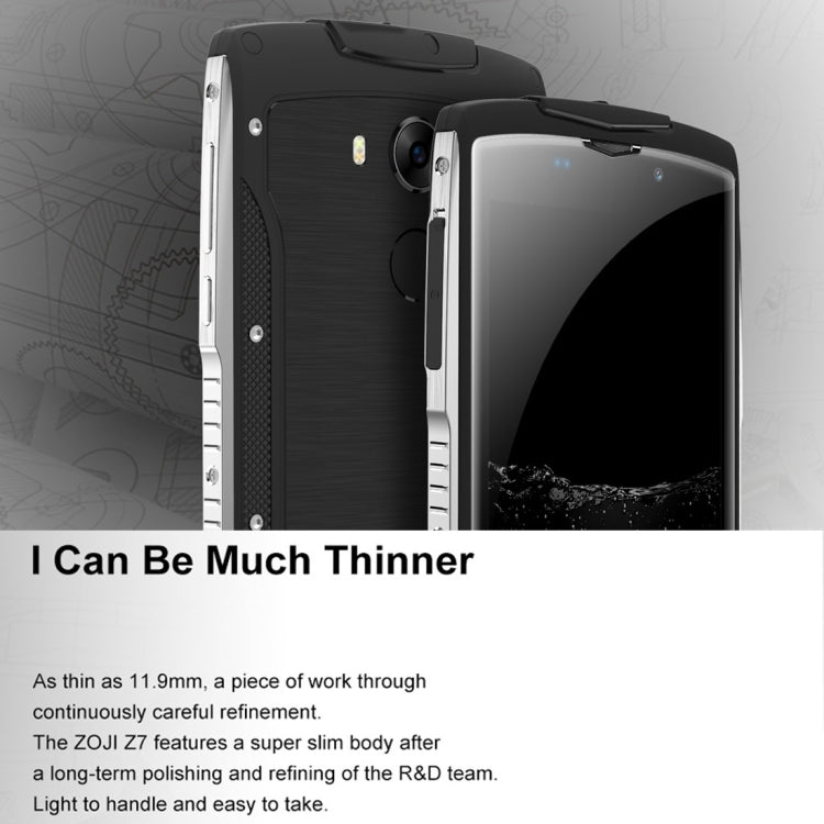 [HK Warehouse] ZOJI Z7 Triple Proofing Phone, 2GB+16GB, IP68 Waterproof Dustproof Shockproof, Fingerprint Unlock, 5.0 inch 2.5D Android 6.0 MTK6737 Quad Core up to 1.3GHz, Network: 4G, OTA, GPS, BT, WiFi, FM, Dual SIM(Black)