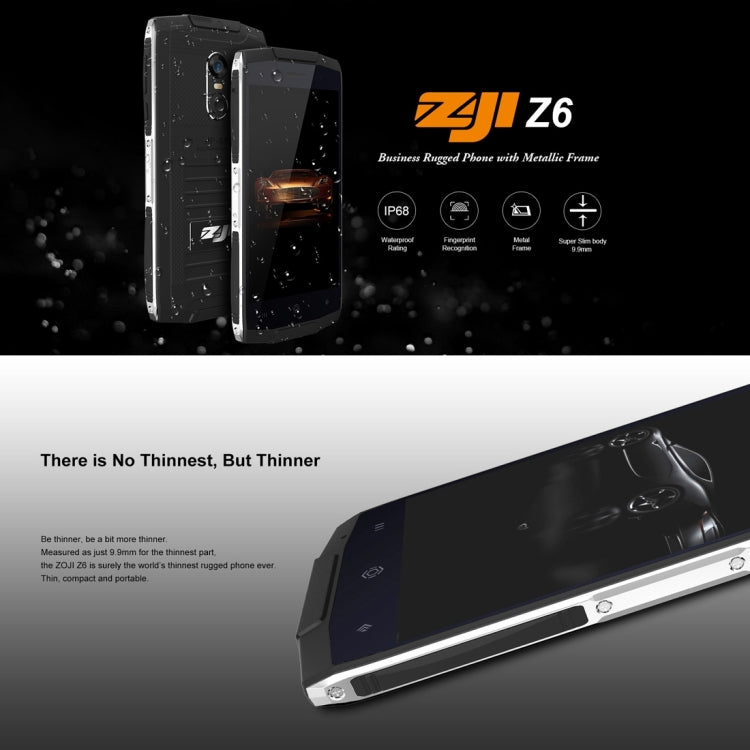 [HK Warehouse] ZOJI Z6 Triple Proofing Phone, 1GB+8GB, IP68 Waterproof Dustproof Shockproof, Fingerprint Unlock, 4.7 inch Android 6.0 MTK6580 Quad Core up to 1.3GHz, Network: 3G, OTA, GPS, BT, WiFi, FM, Dual SIM(Black)