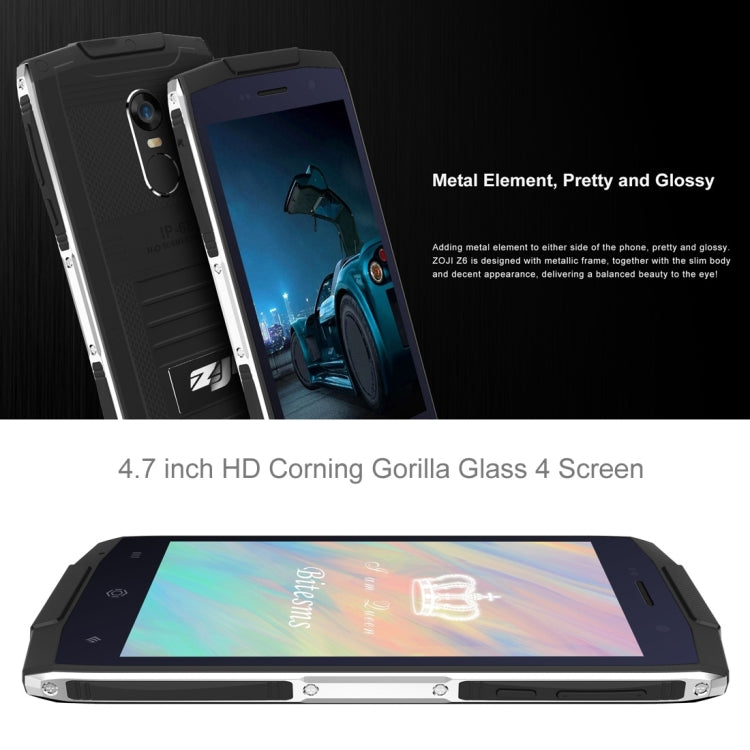 [HK Warehouse] ZOJI Z6 Triple Proofing Phone, 1GB+8GB, IP68 Waterproof Dustproof Shockproof, Fingerprint Unlock, 4.7 inch Android 6.0 MTK6580 Quad Core up to 1.3GHz, Network: 3G, OTA, GPS, BT, WiFi, FM, Dual SIM(Black)