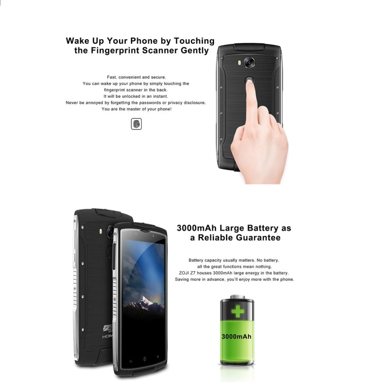[HK Warehouse] HOMTOM ZOJI Z7 Triple Proofing Phone, 2GB+16GB, IP68 Waterproof Dustproof Shockproof, Fingerprint Unlock, 5.0 inch 2.5D Android 6.0 MTK6737 Quad Core up to 1.3GHz, Network: 4G, OTA, GPS, BT, WiFi, FM, Dual SIM(Green)