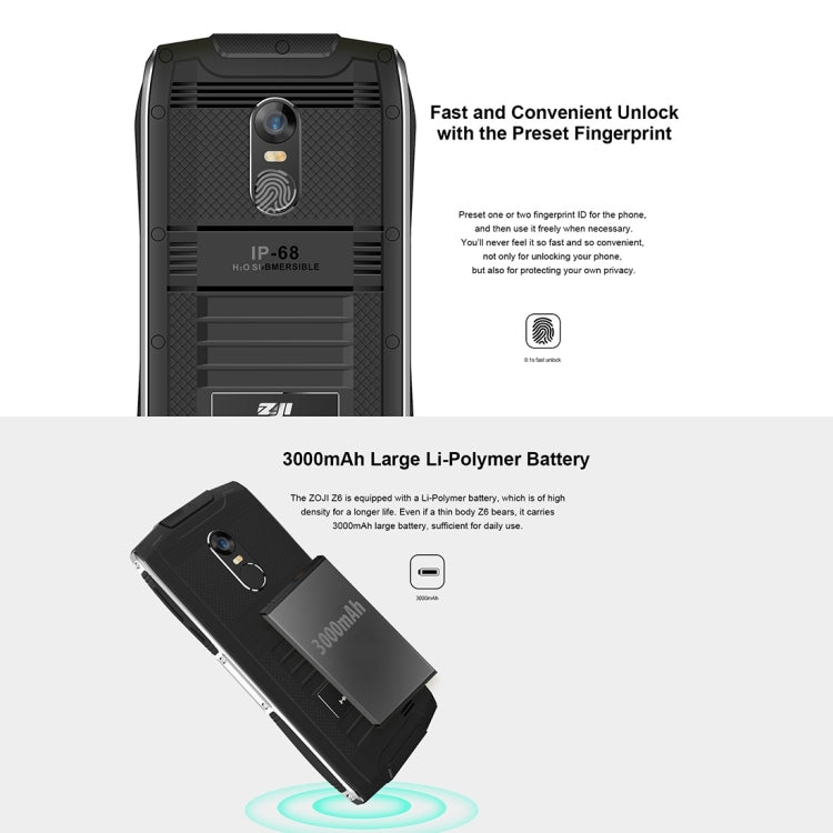 [HK Warehouse] HOMTOM ZOJI Z6 Triple Proofing Phone, 1GB+8GB, IP68 Waterproof Dustproof Shockproof, Fingerprint Unlock, 4.7 inch Android 6.0 MTK6580 Quad Core up to 1.3GHz, Network: 3G, OTA, GPS, BT, WiFi, FM, Dual SIM(Green)
