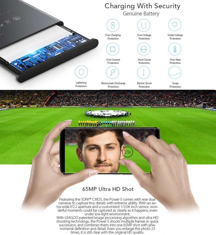 [HK Warehouse] LEAGOO POWER 5, Dual 4G, 6GB+64GB, Dual Back Cameras, 7000mAh Battery, Face ID & Fingerprint Identification, 5.99 inch Android 8.1 MTK6763 Octa Core up to  2.0GHz, Network: 4G, Dual SIM, Wireless Charge(Black)