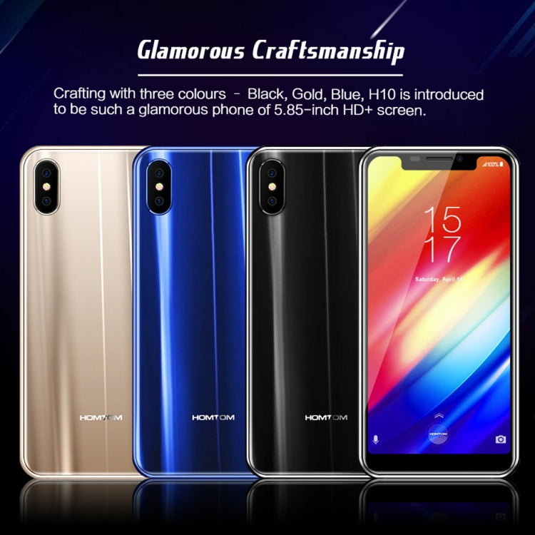 [HK Warehouse] HOMTOM H10, Dual 4G, 4GB+64GB, Dual Back Cameras, Face ID & Side-Mounted Fingerprint Identification, 5.85 inch Android 8.1 MTK6750T Octa Core up to 1.5GHz, Network: 4G, Dual SIM, OTG, OTA(Black)