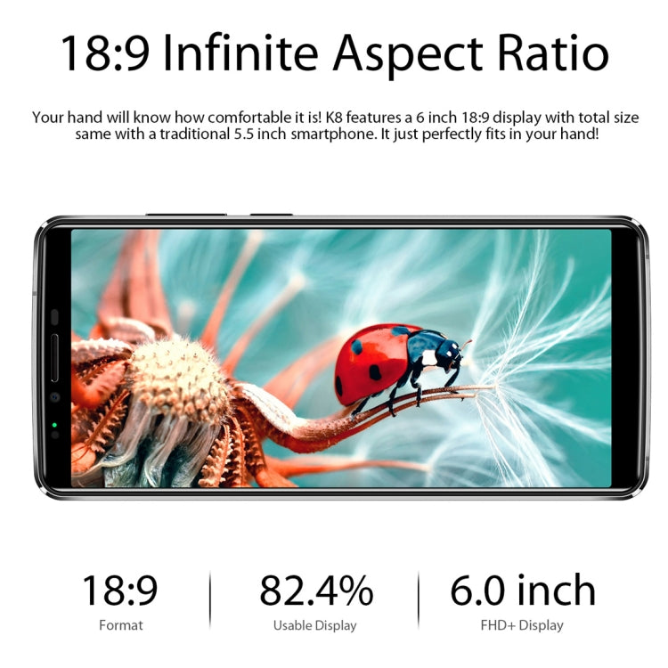 [HK Warehouse] OUKITEL K8, 4GB+64GB, Dual Back Cameras, Face ID & Fingerprint Identification, 5000mAh Battery, 6.0 inch Android 8.0 MTK6750T Octa Core up to 1.5GHz, Network: 4G, OTG (Space Gray)