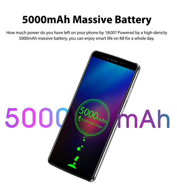 [HK Warehouse] OUKITEL K8, 4GB+64GB, Dual Back Cameras, Face ID & Fingerprint Identification, 5000mAh Battery, 6.0 inch Android 8.0 MTK6750T Octa Core up to 1.5GHz, Network: 4G, OTG (Space Gray)