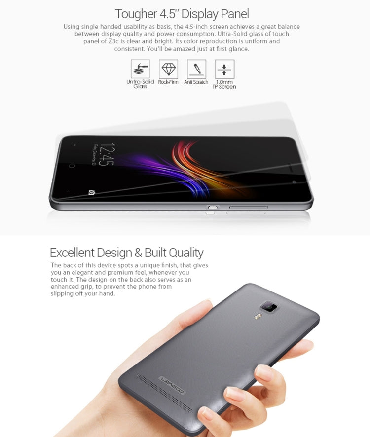 [HK Warehouse] LEAGOO Z3C, 512MB+8GB, 4.5 inch LEAGOO OS 1.1 Lite (Android 6.0) SC7731c Cortex A7 Quad Core up to 1.3GHz, Network: 3G (European Version)(Gold)