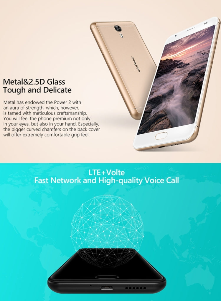 [HK Warehouse] Ulefone Power 2,  4GB+64GB, 6050mah Big Battery, Front Fingerprint Scanner, 5.5 inch Android 7.0 MTK6750T Octa-core up to 1.5GHz, Network: 4G,  OTG,  Dual SIM(Grey)
