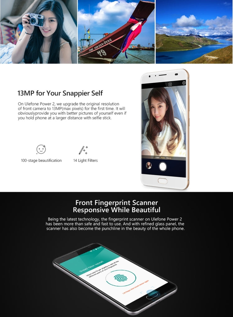 [HK Warehouse] Ulefone Power 2,  4GB+64GB, 6050mah Big Battery, Front Fingerprint Scanner, 5.5 inch Android 7.0 MTK6750T Octa-core up to 1.5GHz, Network: 4G,  OTG,  Dual SIM(Grey)