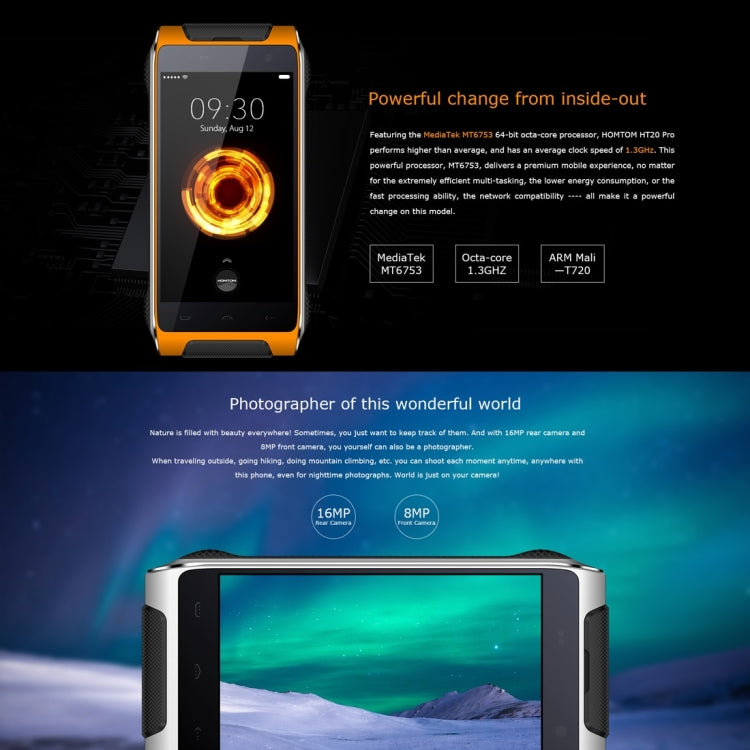 [HK Warehouse] HOMTOM HT20 Pro Tri-proofing Phone, 3GB+32GB, IP68 Waterproof Dustproof Shockproof, Fingerprint Identification, 4.7 inch Android 6.0 MTK6753 Octa Core up to 1.3GHz, OTG, OTA, Network: 4G, CE & RoHs Certificated