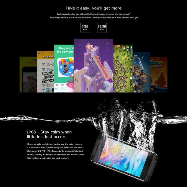 [HK Warehouse] HOMTOM HT20 Pro Tri-proofing Phone, 3GB+32GB, IP68 Waterproof Dustproof Shockproof, Fingerprint Identification, 4.7 inch Android 6.0 MTK6753 Octa Core up to 1.3GHz, OTG, OTA, Network: 4G, CE & RoHs Certificated