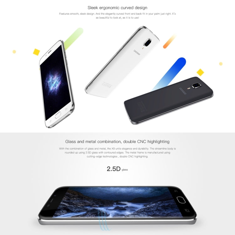 DOOGEE X9 16GB, Network: 3G, DTouch Fingerprint, 5.5 inch 2.5D Android 6.0 MTK6580 Quad Core, RAM: 1GB, OTG, OTA, Dual SIM