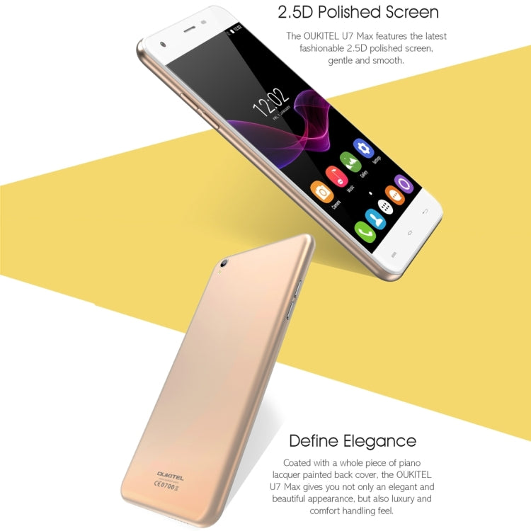 [HK Warehouse] OUKITEL U7 Max, 1GB+8GB, V Hand Automatic Photograph, Letters Quick Open APP, 5.5 inch 2.5D Curved Screen, Android 6.0 OS, MT6580A Quad Core 64-bit 1.3GHz, Network: 3G